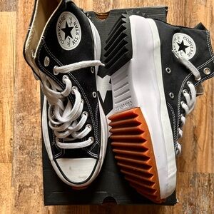 Converse Black & White High-Top Platform Sneakers with Rust-Orange Tread